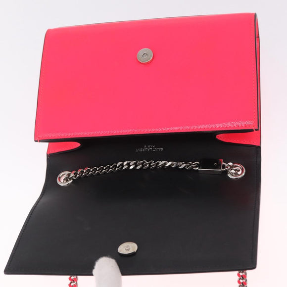 Saint Laurent Chain Shoulder Bag Leather Pink Silver Auth 210941M
