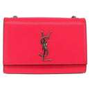 Saint Laurent Chain Shoulder Bag Leather Pink Silver Auth 210941M-2