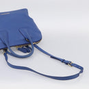 BURBERRY Hand Bag Leather 2way Blue Gold Auth 210943A-10