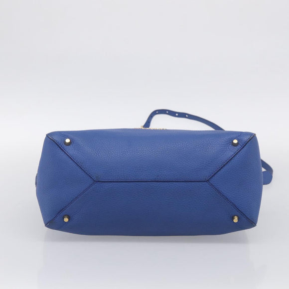 BURBERRY Hand Bag Leather 2way Blue Gold Auth 210943A
