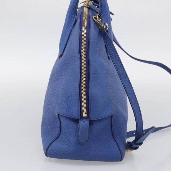 BURBERRY Hand Bag Leather 2way Blue Gold Auth 210943A