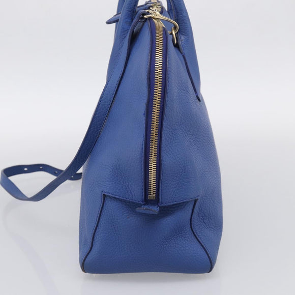 BURBERRY Hand Bag Leather 2way Blue Gold Auth 210943A