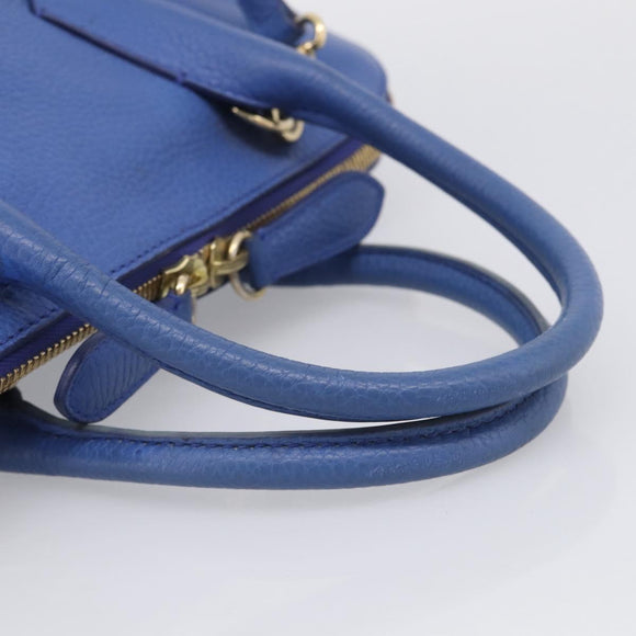 BURBERRY Hand Bag Leather 2way Blue Gold Auth 210943A