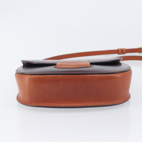 CELINE Trotter Shoulder Bag Leather Brown Gold Auth 210944A