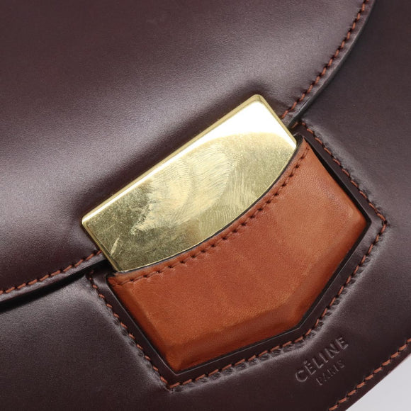 CELINE Trotter Shoulder Bag Leather Brown Gold Auth 210944A