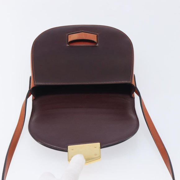 CELINE Trotter Shoulder Bag Leather Brown Gold Auth 210944A