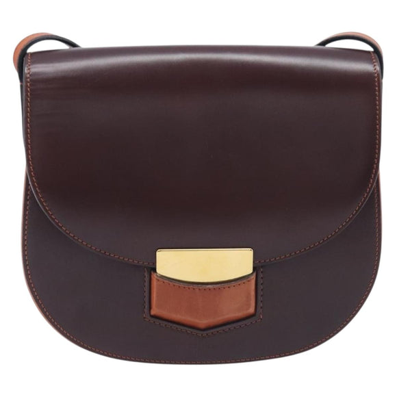 CELINE Trotter Shoulder Bag Leather Brown Gold Auth 210944A