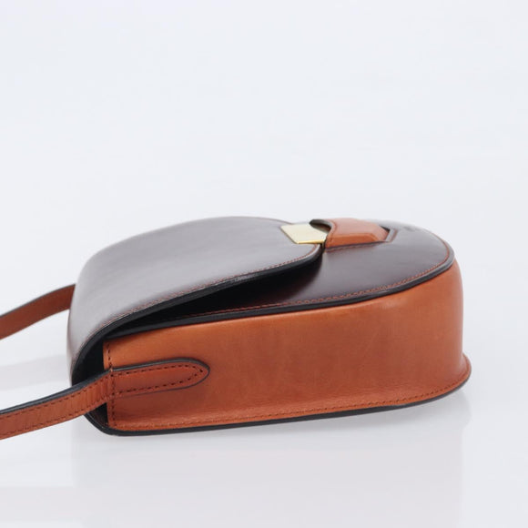 CELINE Trotter Shoulder Bag Leather Brown Gold Auth 210944A