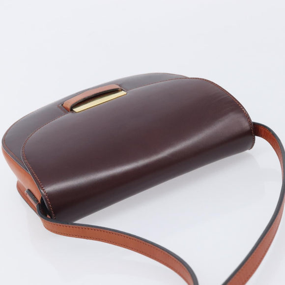 CELINE Trotter Shoulder Bag Leather Brown Gold Auth 210944A