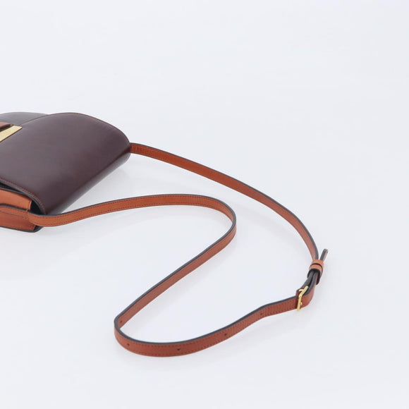 CELINE Trotter Shoulder Bag Leather Brown Gold Auth 210944A