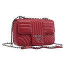 PRADA Chain Shoulder Bag Leather Red Silver Auth 210945V-1