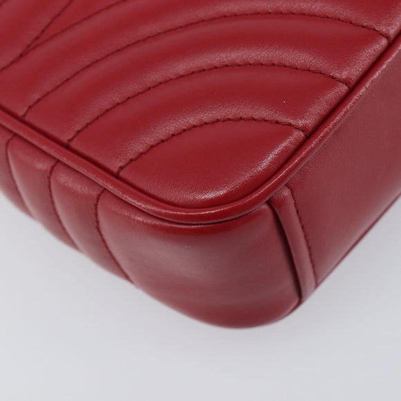 PRADA Chain Shoulder Bag Leather Red Silver Auth 210945V