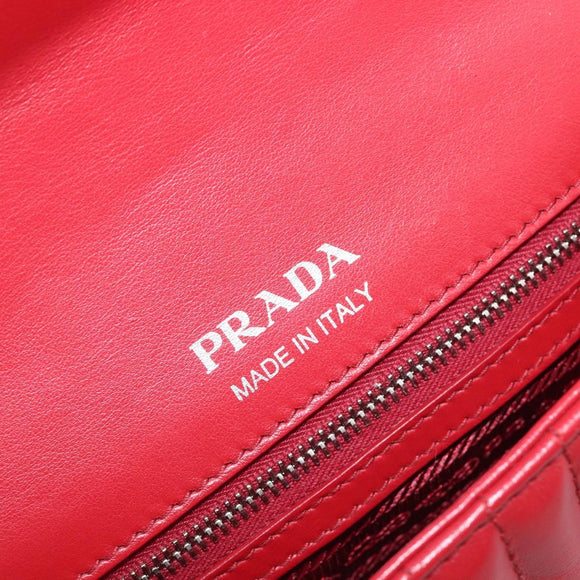 PRADA Chain Shoulder Bag Leather Red Silver Auth 210945V
