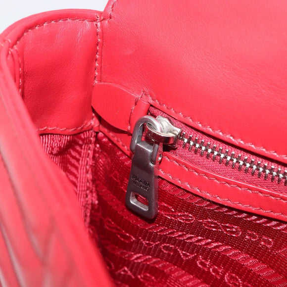 PRADA Chain Shoulder Bag Leather Red Silver Auth 210945V