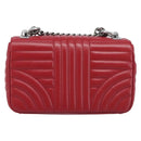 PRADA Chain Shoulder Bag Leather Red Silver Auth 210945V-3