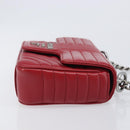 PRADA Chain Shoulder Bag Leather Red Silver Auth 210945V-4