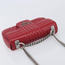 PRADA Chain Shoulder Bag Leather Red Silver Auth 210945V-6