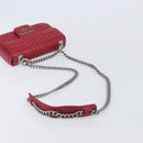 PRADA Chain Shoulder Bag Leather Red Silver Auth 210945V-7
