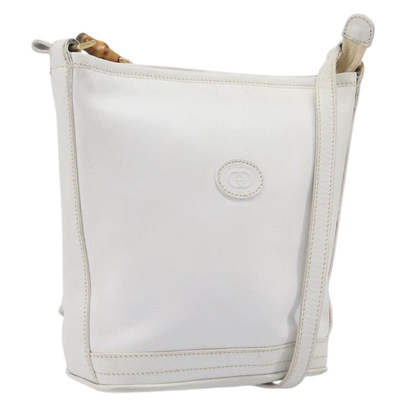 GUCCI Shoulder Bag Leather White Gold Auth 210948A