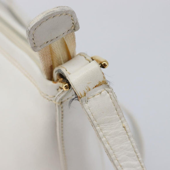GUCCI Shoulder Bag Leather White Gold Auth 210948A