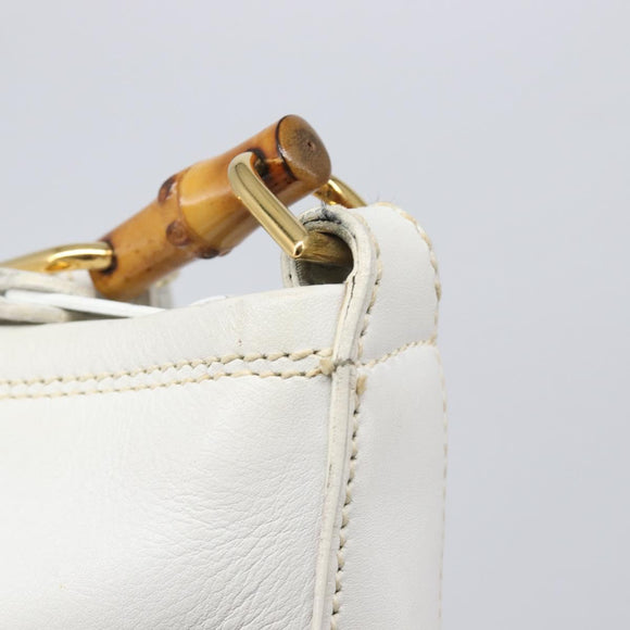 GUCCI Shoulder Bag Leather White Gold Auth 210948A