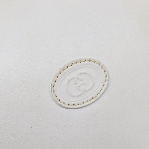 GUCCI Shoulder Bag Leather White Gold Auth 210948A
