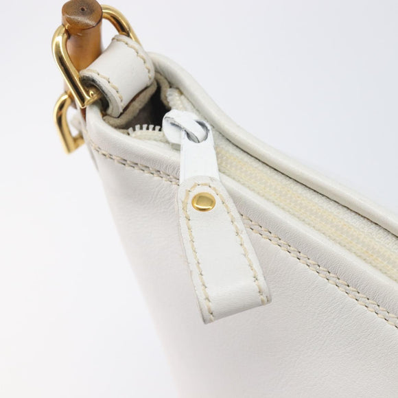 GUCCI Shoulder Bag Leather White Gold Auth 210948A