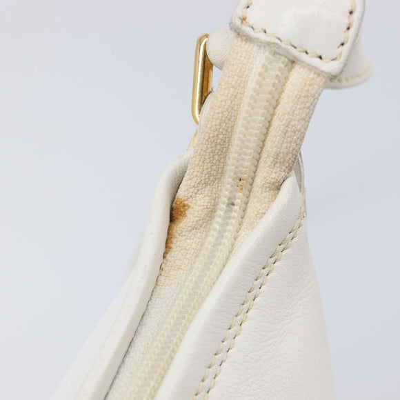 GUCCI Shoulder Bag Leather White Gold Auth 210948A