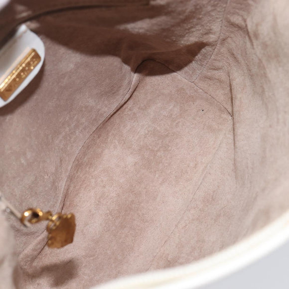GUCCI Shoulder Bag Leather White Gold Auth 210948A