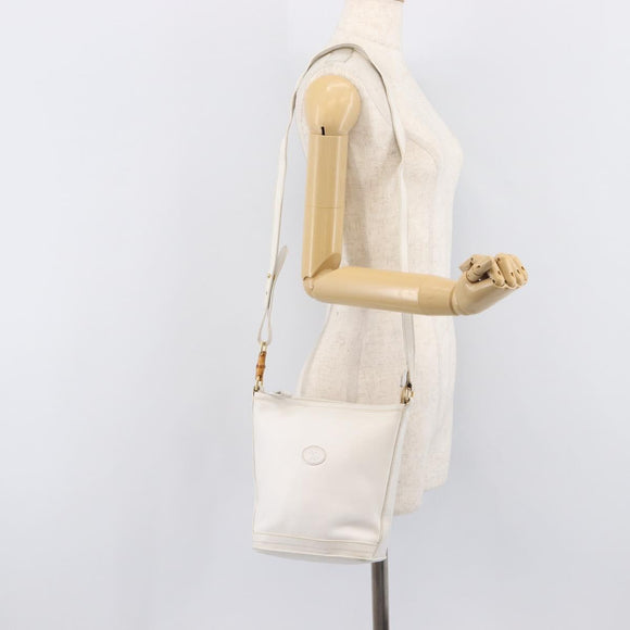 GUCCI Shoulder Bag Leather White Gold Auth 210948A