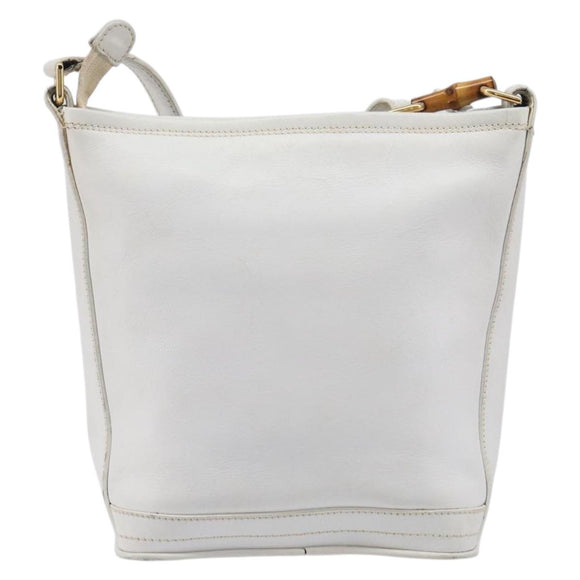 GUCCI Shoulder Bag Leather White Gold Auth 210948A