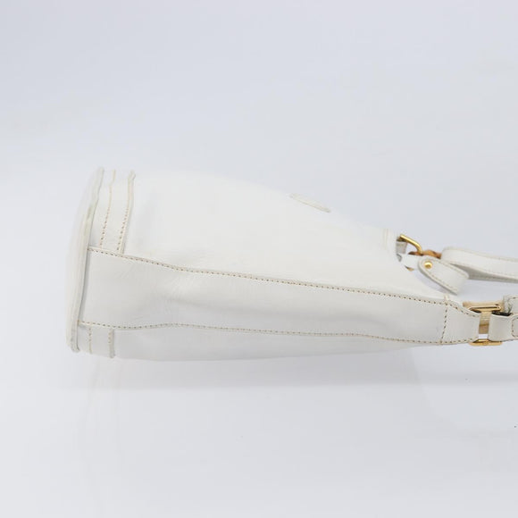 GUCCI Shoulder Bag Leather White Gold Auth 210948A