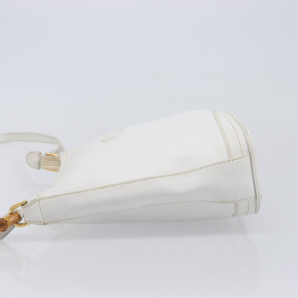 GUCCI Shoulder Bag Leather White Gold Auth 210948A