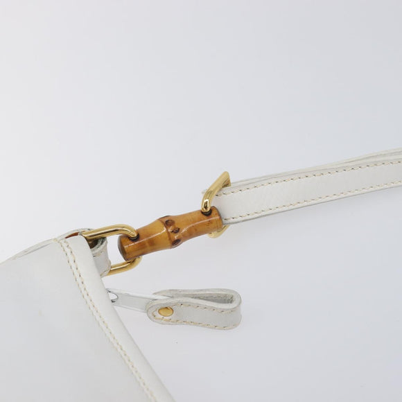 GUCCI Shoulder Bag Leather White Gold Auth 210948A