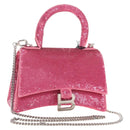 Balenciaga Hourglass XS Hand Bag Leather Sequins 2way Pink Silver Auth 210952SAM-1