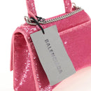 Balenciaga Hourglass XS Hand Bag Leather Sequins 2way Pink Silver Auth 210952SAM-18