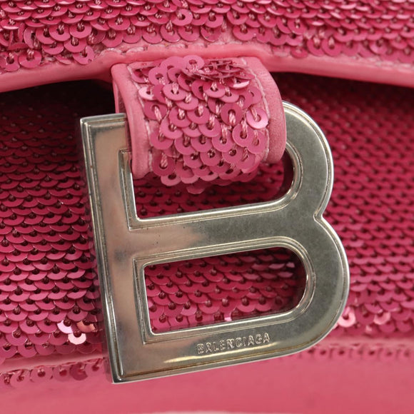 Balenciaga Hourglass XS Hand Bag Leather Sequins 2way Pink Silver Auth 210952SAM