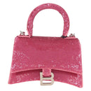 Balenciaga Hourglass XS Hand Bag Leather Sequins 2way Pink Silver Auth 210952SAM-2