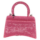 Balenciaga Hourglass XS Hand Bag Leather Sequins 2way Pink Silver Auth 210952SAM-3