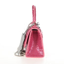 Balenciaga Hourglass XS Hand Bag Leather Sequins 2way Pink Silver Auth 210952SAM-4