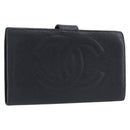 CHANEL Matelasse Long Wallet Caviar Skin Black Gold CC Auth 210957V-1