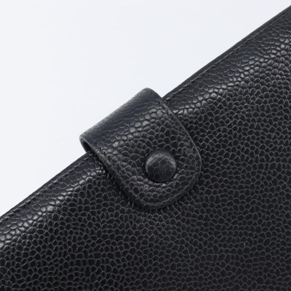 CHANEL Matelasse Long Wallet Caviar Skin Black Gold CC Auth 210957V