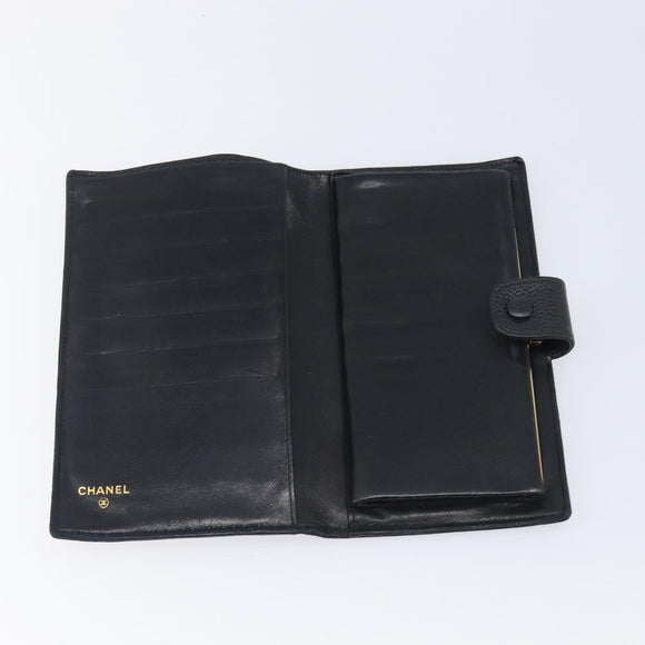 CHANEL Matelasse Long Wallet Caviar Skin Black Gold CC Auth 210957V