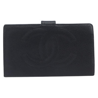 CHANEL Matelasse Long Wallet Caviar Skin Black Gold CC Auth 210957V - 0