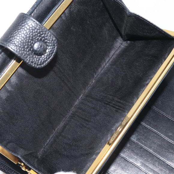 CHANEL Matelasse Long Wallet Caviar Skin Black Gold CC Auth 210957V