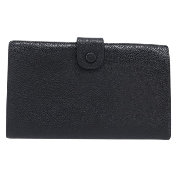 CHANEL Matelasse Long Wallet Caviar Skin Black Gold CC Auth 210957V