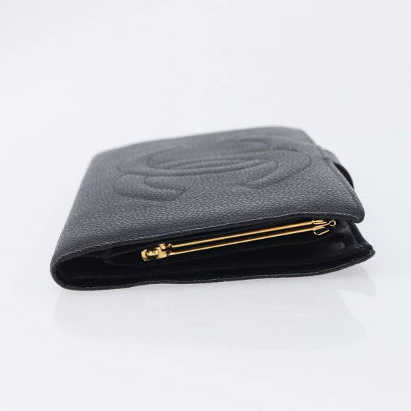 CHANEL Matelasse Long Wallet Caviar Skin Black Gold CC Auth 210957V