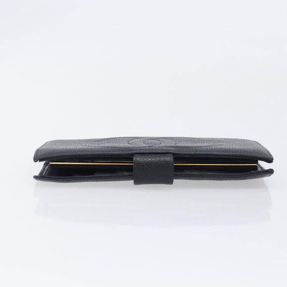 CHANEL Matelasse Long Wallet Caviar Skin Black Gold CC Auth 210957V