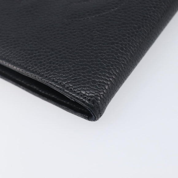 CHANEL Matelasse Long Wallet Caviar Skin Black Gold CC Auth 210957V