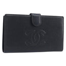 CHANEL Matelasse Long Wallet Caviar Skin Black Gold CC Auth 210958V-1